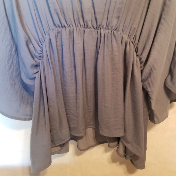 American Eagle XXL Top Peplum Gray Textured Satin Preppy Going Out Flowy Classic - Picture 3 of 10